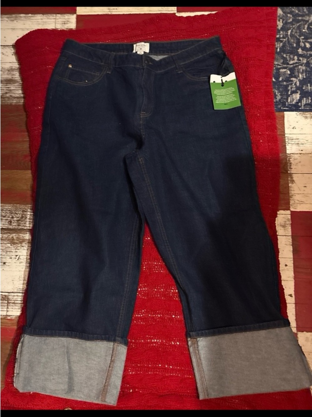 Wide Leg Cuffed Jeans in Dark Indigo